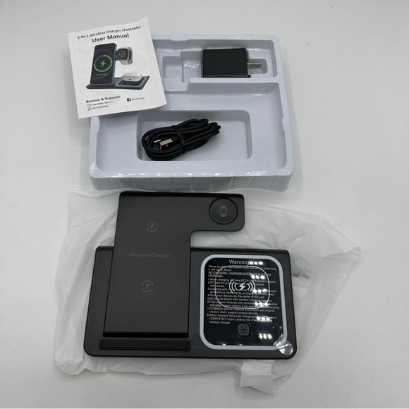 3 in 1 Wireless Charging Station iOS Fast Wireless Charger Stand Black - Picture 10 of 12